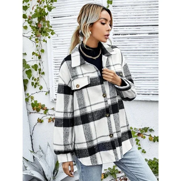 Minimalist preppy oversized boyfriend trucker shacket jacket Overcoat - Picture 3 of 6